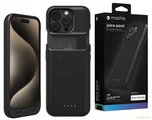 Etui Mophie Juice Pack do iPhone 15 Pro Max z wbudowanym powerbankiem 3000 mAh - czarne