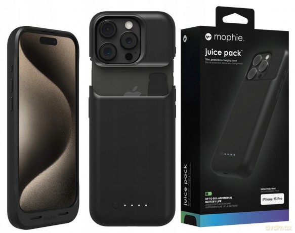 Etui Mophie Juice Pack do iPhone 15 Pro z wbudowanym powerbankiem 2400 mAh - czarne