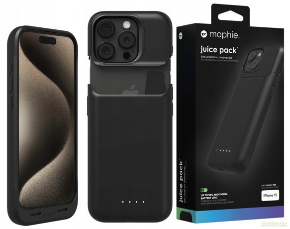 Etui Mophie Juice Pack do iPhone 15 z wbudowanym powerbankiem 2400 mAh - czarne