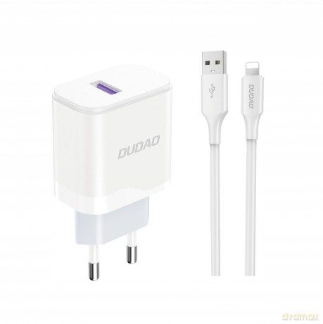 Ładowarka Dudao A20EU sieciowa USB-A 18W - biała + kabel USB-A - Lightning