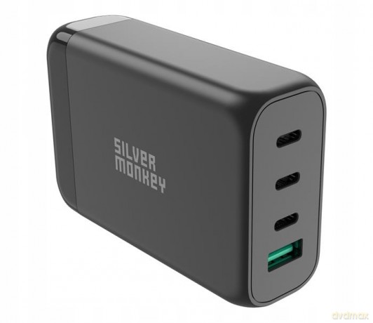 Ładowarka GaN Silver Monkey SMA151 130W 3xUSB-C PD USB-A QC 3.0 z odłączanym kablem zasilającym - biała