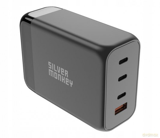 Ładowarka GaN Silver Monkey SMA155 200W 3xUSB-C PD USB-A QC 3.0 z odłączanym kablem zasilającym - czarna