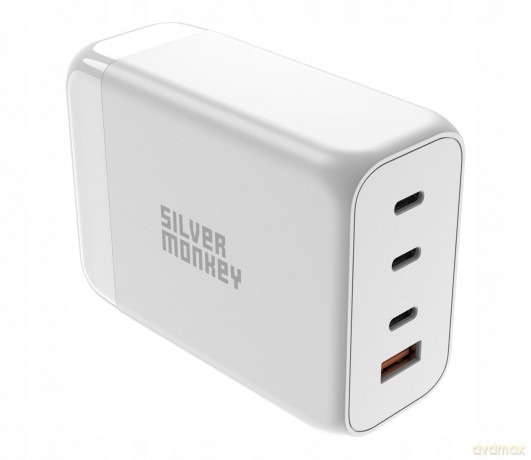 Ładowarka GaN Silver Monkey SMA156 200W 3x USB-C PD USB-A QC 3.0 z odłączanym kablem zasilającym - biała