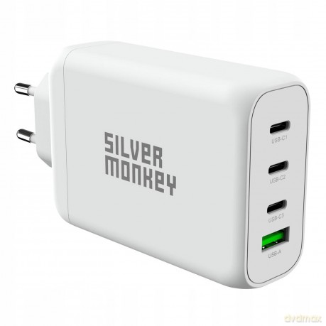 Ładowarka sieciowa Silver Monkey GaN 130W 3x USB-C PD 1x USB-A 3.0 QC - biała