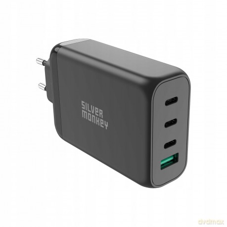 Ładowarka sieciowa Silver Monkey GaN 130W 3x USB-C PD 1x USB-A 3.0 QC - czarna