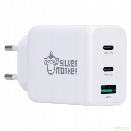 Ładowarka sieciowa Silver Monkey GaN 65W 2x USB-C PD 1x USB-A QC 3.0 - biała