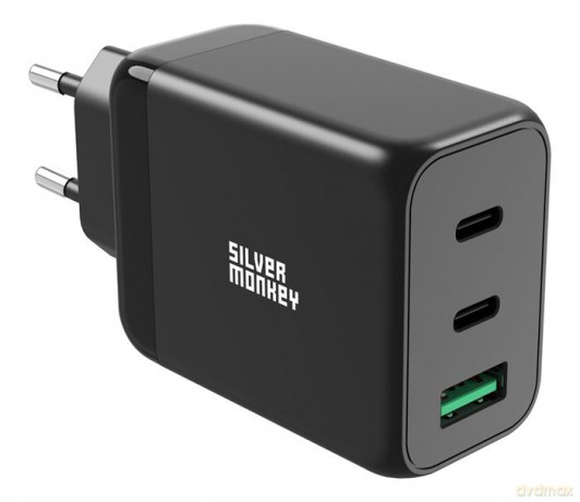 Ładowarka sieciowa Silver Monkey GaN 65W 2x USB-C PD 1x USB-A QC 3.0 - czarna