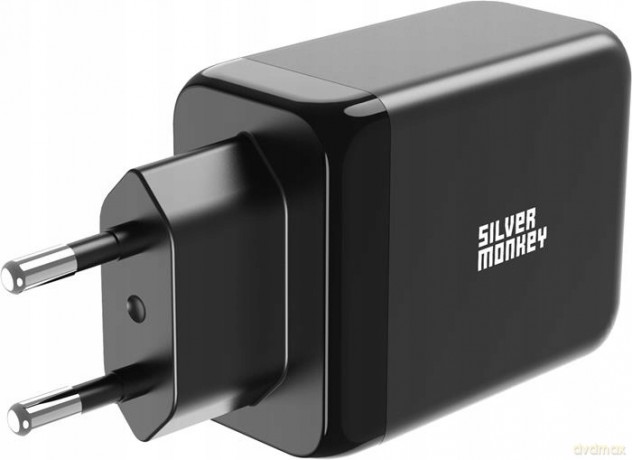 Ładowarka sieciowa Silver Monkey GaN 65W 2x USB-C PD 1x USB-A QC 3.0 - czarna
