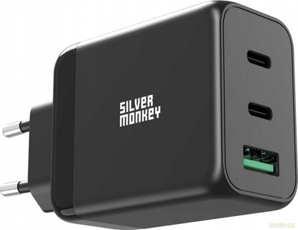 Ładowarka sieciowa Silver Monkey GaN 65W 2x USB-C PD 1x USB-A QC 3.0 - czarna