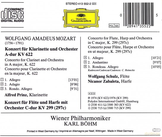 Prinz Wp Boehm: Mozart:Clar Cto A, Fl Cto [CD]
