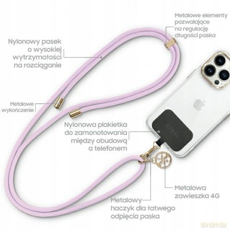 Pasek do telefonu Guess CBDY Cord - liliowy