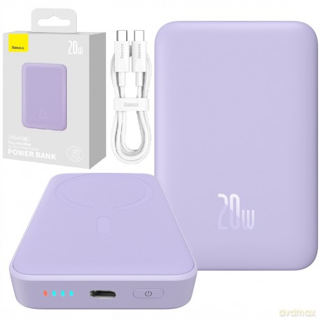 Powerbank Baseus Magnetic Mini indukcyjny 10000mAh 20W - fioletowy + kabel USB-C - USB-C
