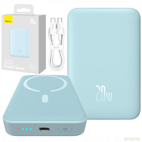 Powerbank Baseus Magnetic Mini indukcyjny 10000mAh 20W - niebieski + kabel USB-C - USB-C