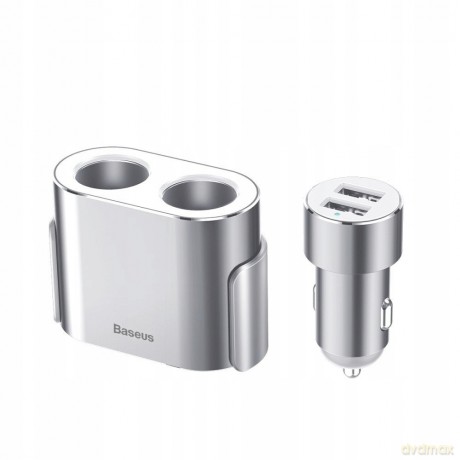 Rozdzielacz Baseus CRDYQ-0S 2x gniazdo zapalniczki 80W 2x USB-A 3.1A - srebrny