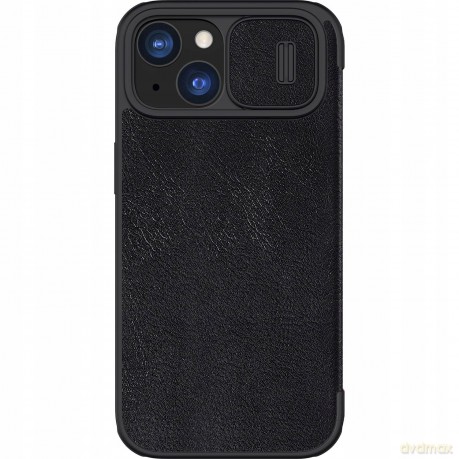 Skórzane etui z klapką Nillkin Qin Pro Leather do iPhone 15 z osłoną aparatu - czarne