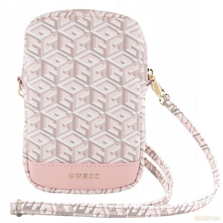 Torebka Guess Zip GCube Bottom Stripe na telefon - różowa