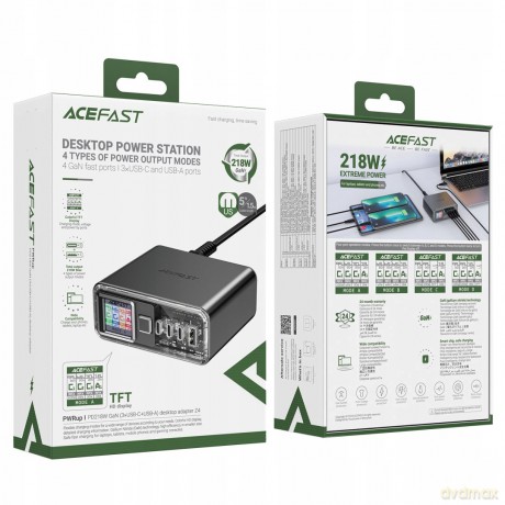Wielofunkcyjny adapter Acefast Z4 PD 218W GaN 3 x USB-C + USB-A z 4 portami - szary