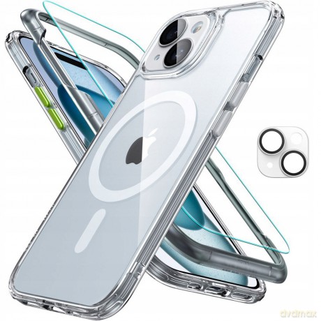 Zestaw ESR Classic Pro Set Halolock MagSafe etui + szkło na wyświetlacz i aparat na iPhone 15 - przezroczysty