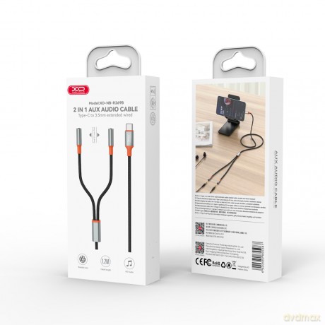 XO kabel audio 2w1 NB-R269B USB-C - 2x złącze jack 3,5mm 1,2m czarny