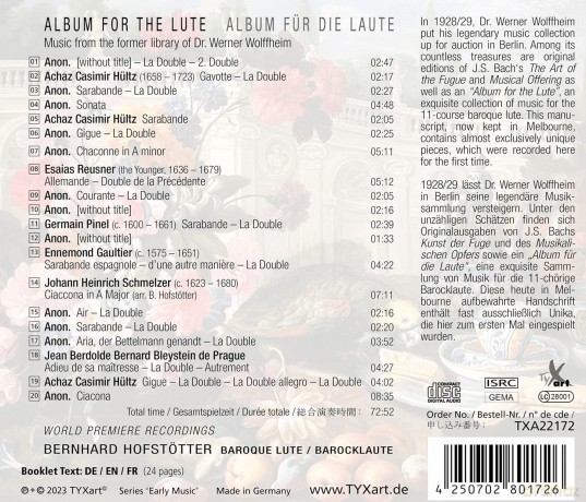 Bernhard Hofstotter: Album FÜR Die Laute-Musik Aus Der Ehem.Biblioth [CD]