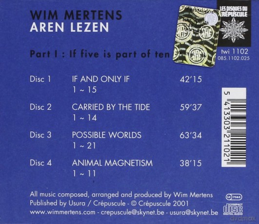 Wim Mertens: Aren Lezen vol.1 - if Five Is Part of Ten [4CD]