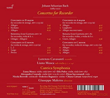 Cavasanti Lorenzo - Cantica Symphonia - Giuseppe Maletto: Bach - Concertos For Recorder [CD]