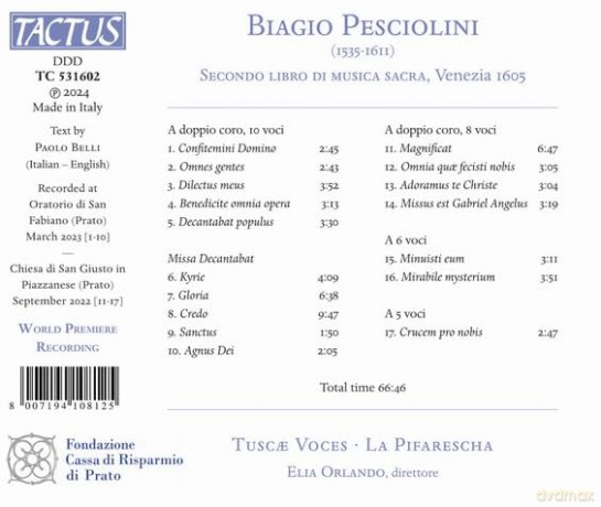 Biagio Pesciolini - Secondo Libro Di Musica Sacra, Venezia 1605 [CD]