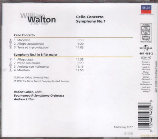 William Walton: Cello Concerto/symphony No. 1 [CD]
