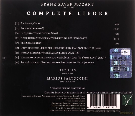 Franz Xaver Mozart: Complete Lieder [CD]