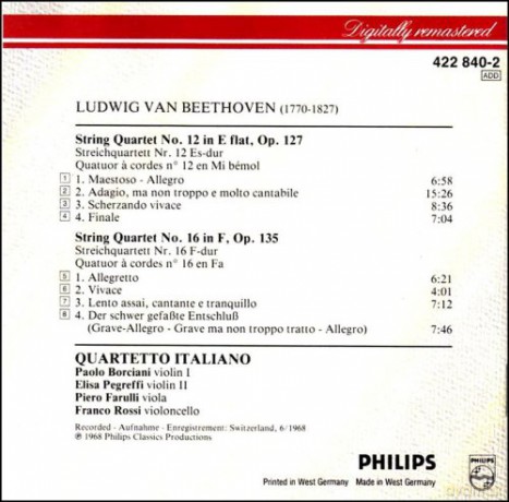 Quartetto Italiano: Beet:Str-Quart.127+135 [CD]