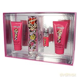 Christian Audigier Ed Hardy Woman Zestaw - Woda Perfumowana 100ml Spray + Balsam Do Ciała 90ml + Żel Pod Prysznic 90ml + Woda Perfumowana 7,5ml Spray [4xKOSMETYKI]