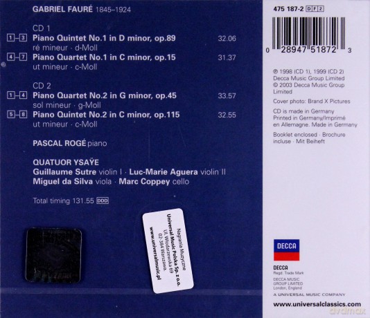 Quatuor Yasaye: Faure Piano Quartets [2CD]