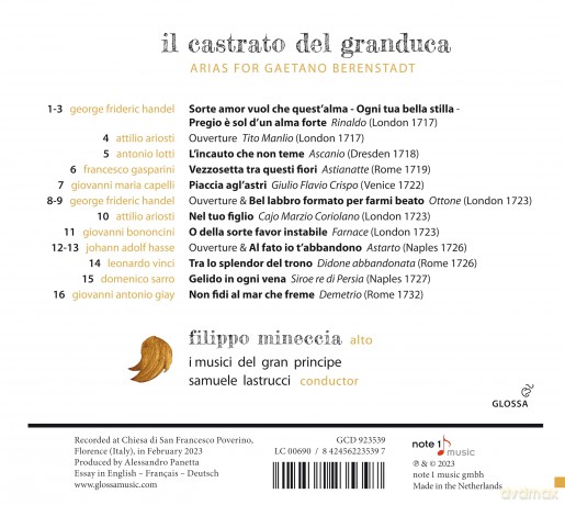 Filippo Mineccia: Il Castrato Del Granduca-Arien F. Gaetano Berensta [CD]