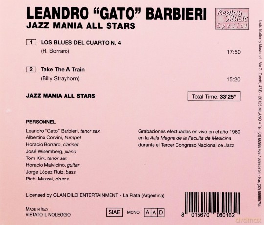 Leandro Gato Barbieri: Jazz Mania All Stars [CD]