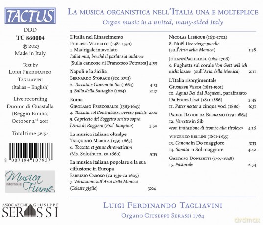 Luigi Ferdinando Tagliavini: La Musica Organistica Nell'Italia Una E Molteplice [CD]