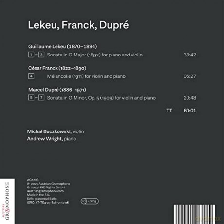 Lekeu, Franck, Dupre: Works For Violin And Piano [CD]