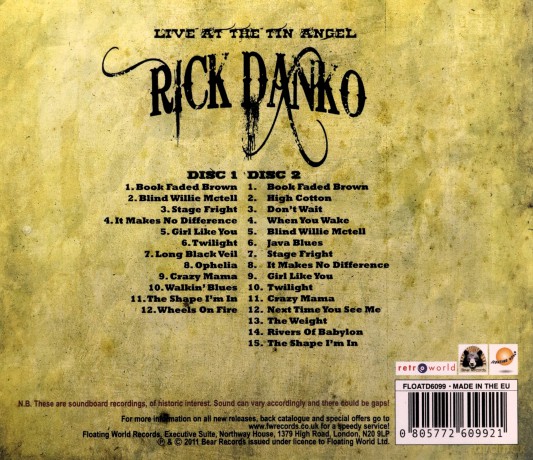 Rick Danko: Live At The Tin Angel [2CD]