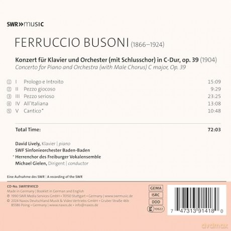 Lively/Gielen/Swf Sinfonieorchester Baden-Baden: Lively/Gielen/Rso Stuttgart Des Swr - Klavierkonzert In C-Dur, Op. 39 (1904) [CD]