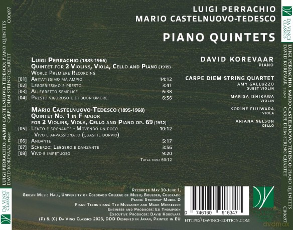 Luigi Perrachio, Mario Castelnuovo-Tedesco: Piano Quintets [CD]