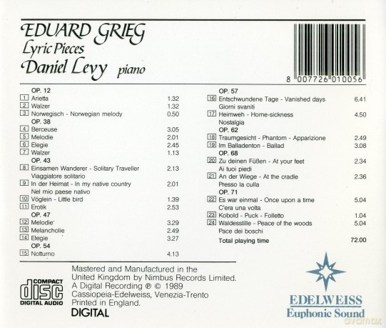 Daniel Levy: Lyric Pieces: Op. 12 Op. 38 Op. 43 Op. 47 Op. 54 Op. 57 Op. 62 Op [CD]