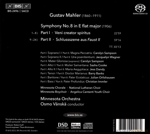Carolyn Sampson; Jacquelyn Wagner; Sasha Cooke; Jess Dandy; Barry Banks; Julian Orlishausen; Christ: Mahler: Symphony No. 8 [CD]