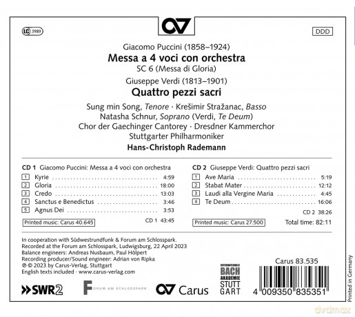Schnur/Rademann/Dresdner Kammerchor/Chor Der Gaech: Messa Di Gloria/Quattro Pezzi Sacri [CD]