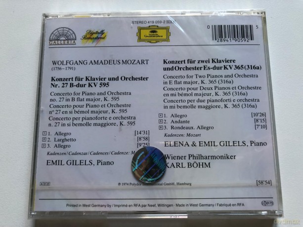 Emil Gilels: Mozart: Piano Concerto No27; Concerto for 2 Pianos [CD]