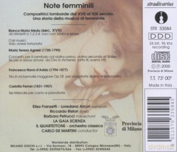 Elisa Franzetti: Note Femminili - Women Composers From Lombardy 17 to 19 Century [CD]