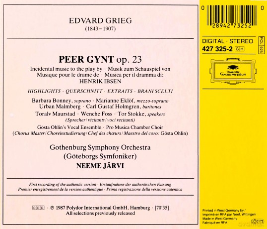 Neeme Jarvi: Peer Gynt [CD]