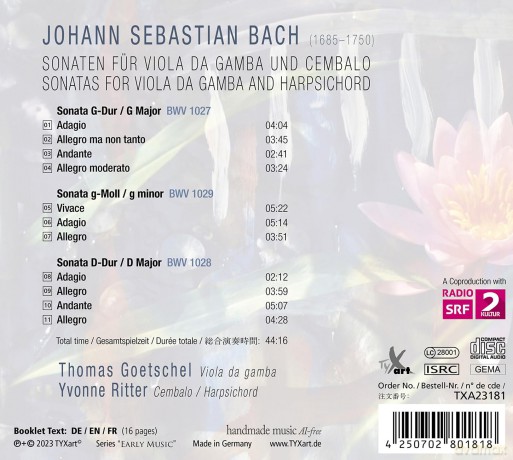 Sonatas For Viola Da Gamba And Harpsichord Bwv1027 [CD]