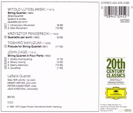 Lasalle Quartet: String Quartets [CD]