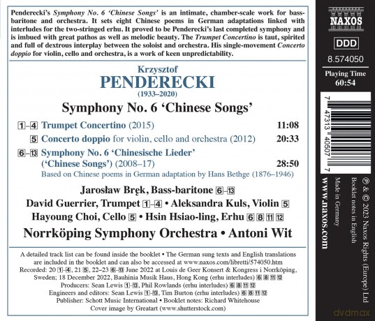 Brek/Hsiao-Ling/Guerrier/Kuls/Choi/Wit/NorrköPing: Symphony No. 6 ´Chinese Songs´ [CD]