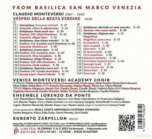Zarpelloni/Venice Monteverdi Academy/Ens. Lorenzo: Vespro Della Beata Vergine [CD]
