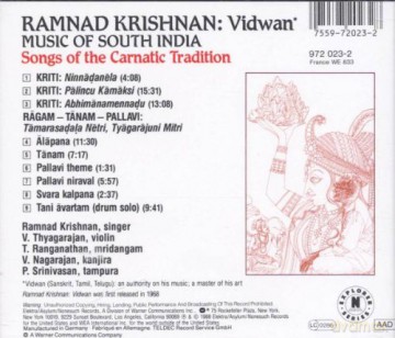 Ramnad Krishnan: Vidwan: Music of South India - Songs of Karnatic Tradition [CD]
